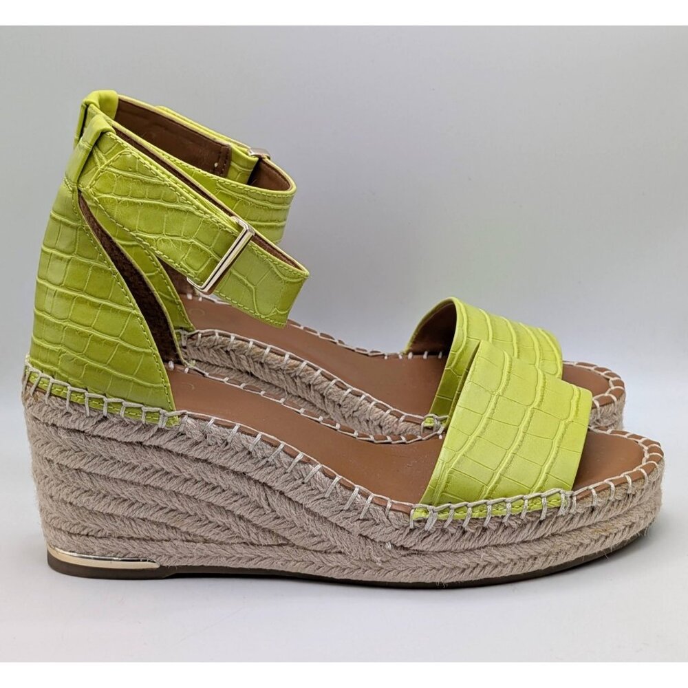 Franco Sarto Lime Green Croc-Embossed Espadrille Wedge Sandals - Picture 2 of 7